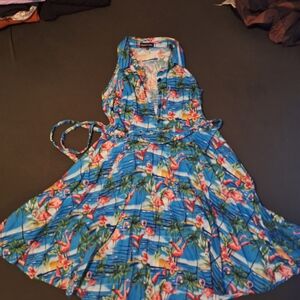 Tropical Blue Flamingo Halter Dress